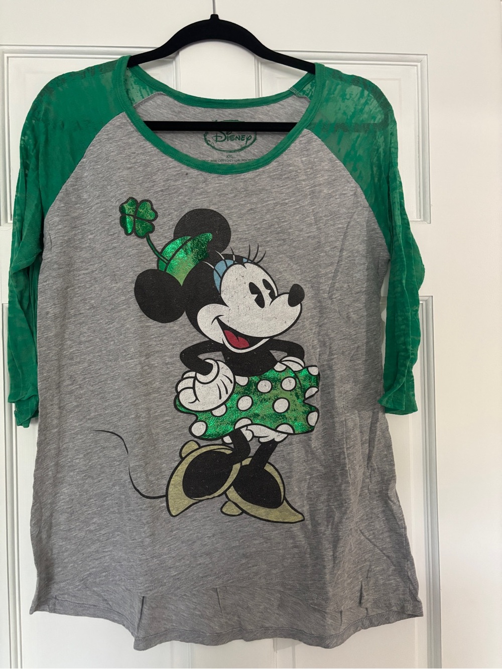 Disney Glitter Minnie Raglan Tee - Green & Gray